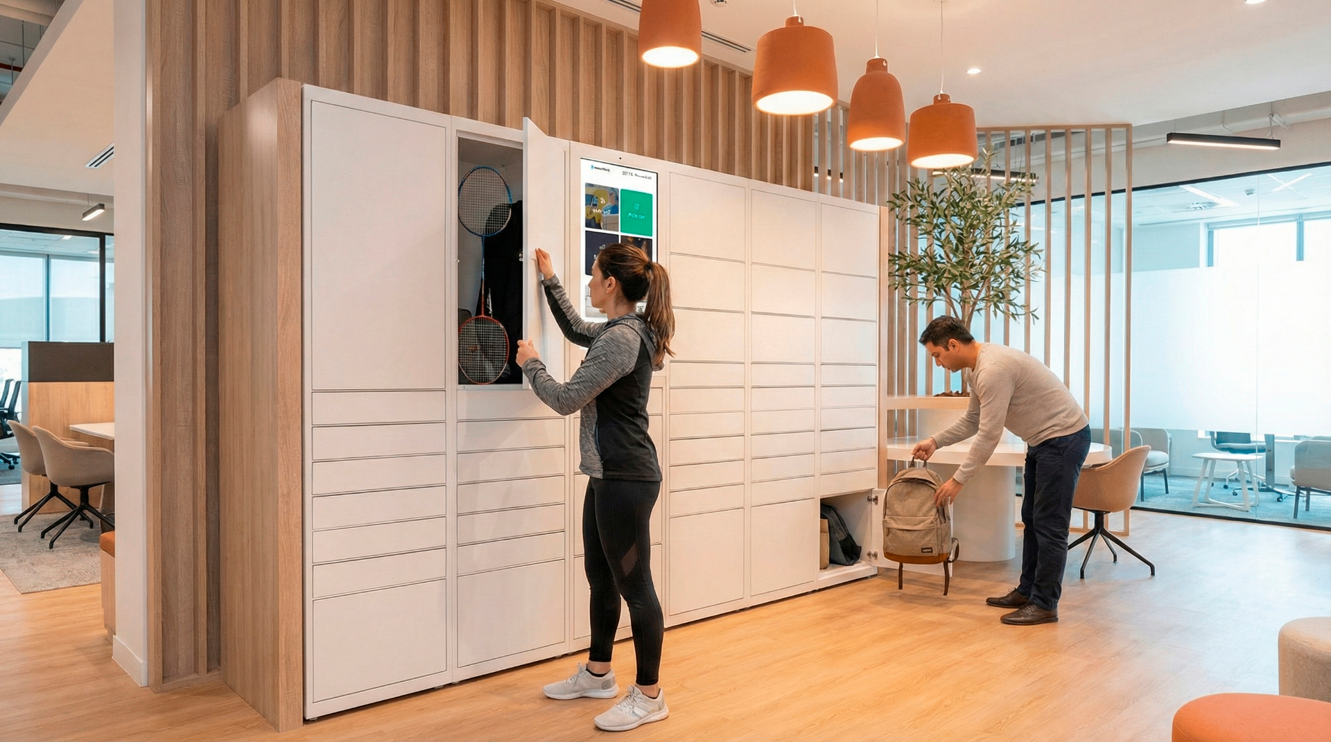 Residentes usando los Smart Lockers de Smart Point