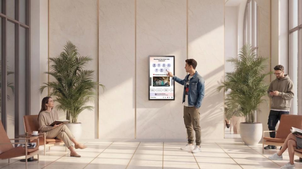 Portal Digital de Smart Point en un vestíbulo residencial